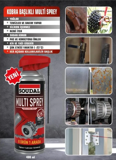 Soudal Kobra Başlıklı 8in1 Multi Sprey Silah ve tüfek Bakım  Yağlayıcı 400ML.