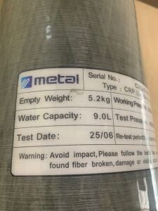 Metal Karbonfiber Scuba Tüp, 9 Litre 300 Bar